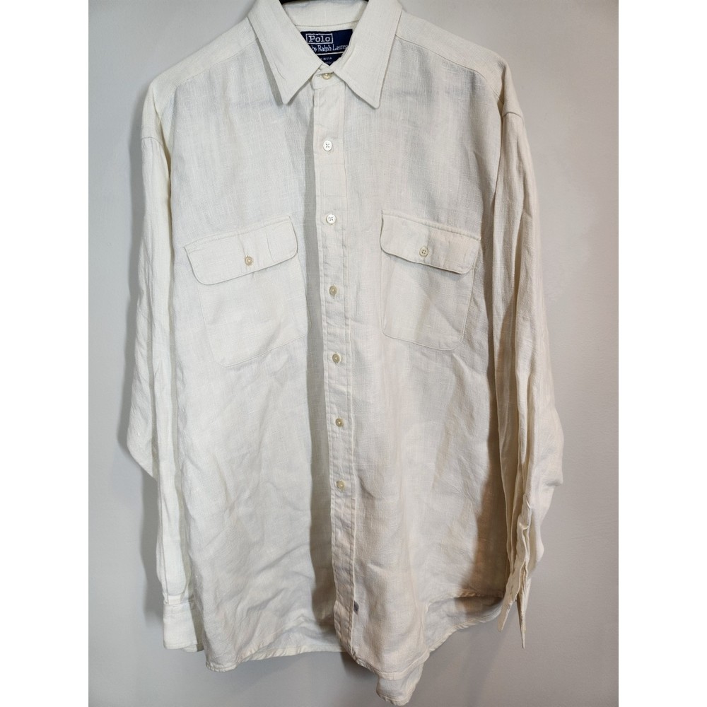 Ralph Lauren mens linen long sleeve button up shirt size L